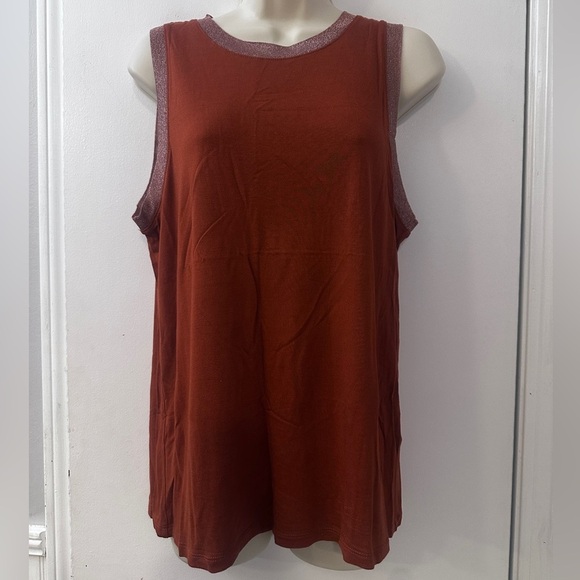 Banana Republic M Rust Sleeveless Tank Top Sparkle Trim Rayon Viscose Shirt - Picture 2 of 9